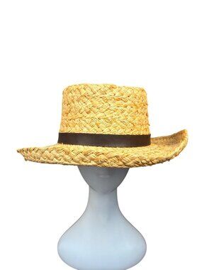 Dorfman Pacific Unisex Natural Straw Hat W/Brown Band Genuine Raffia